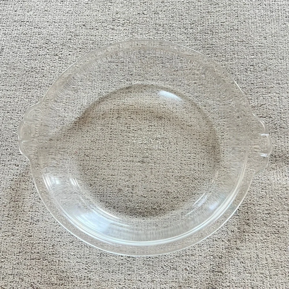 Vintage Pyrex 207 Clear Glass Pie Plate 18cm Round Baking Dish with Handles USA